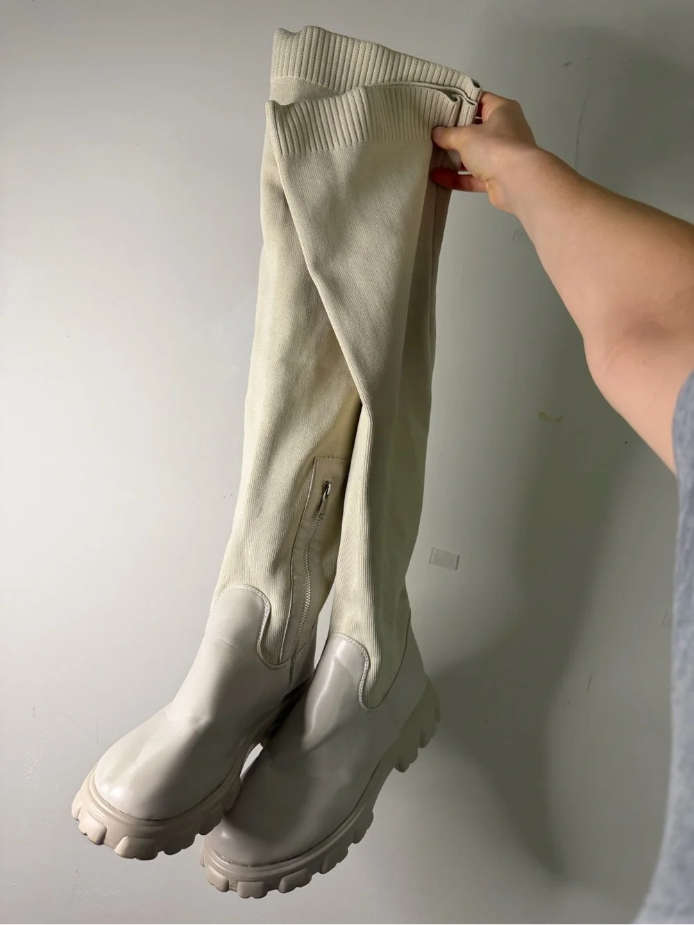 Women’s Cream Over-the-Knee Chunky Sole Boots
